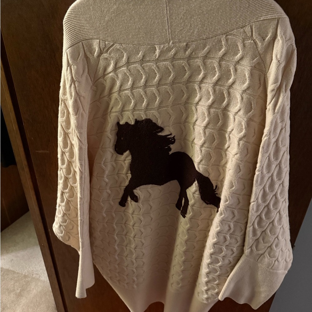Anthropologie Cream Cowl Sweater with Horse Design